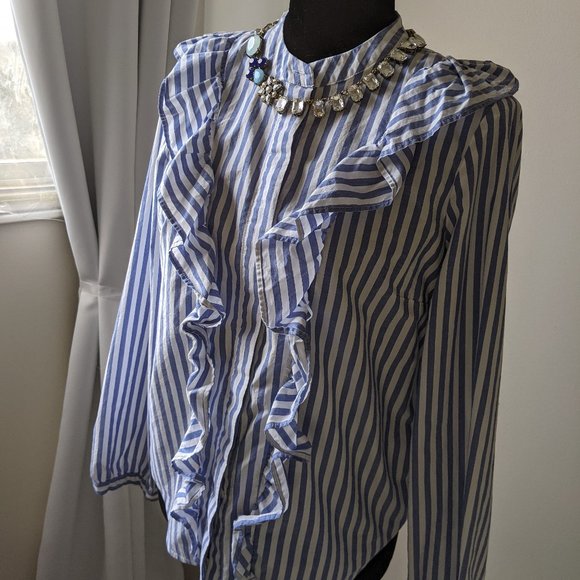 Madewell Striped Ruffle-Front Blouse Size M - Picture 1 of 8